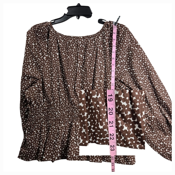 J.Crew V-Neck Smocked-Waist Top Mocha Brown Floral Size Large - Picture 10 of 12